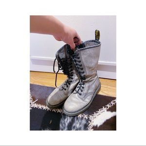 Silver Doc Martens, High Lace Ups, Zipper Sides
